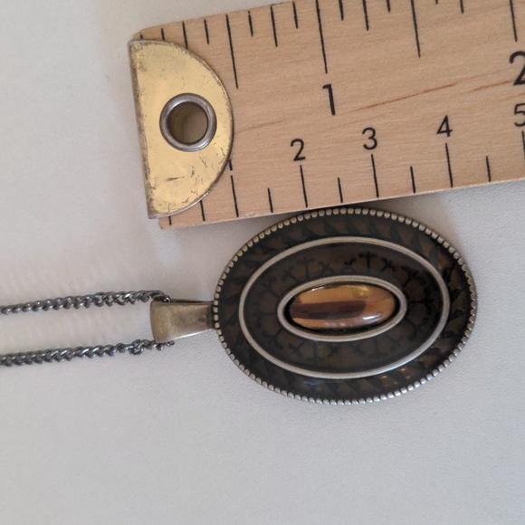 Lia Sophia Necklace Brown Stone 13" Chain Bohemian Natural Retired - Picture 5 of 5